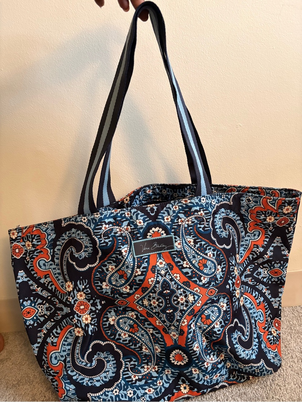Vera Bradley Navy, Light Blue & Orange Paisley Quilted Tote